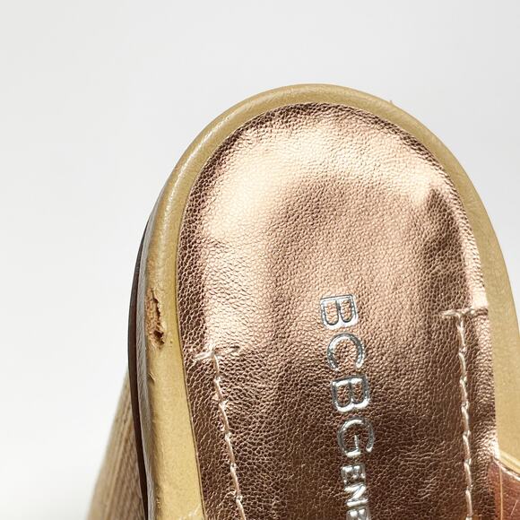 BCBGeneration Women's Platform Wedge Sandals Tan Vertical Stripe Mojave 9M NEW - Picture 7 of 9